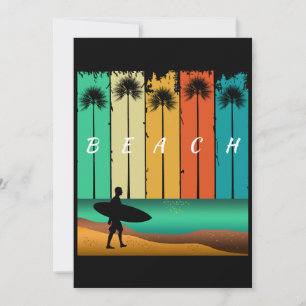 RETRO STRAND SURFER SURFEN PALMBOMEN KAART