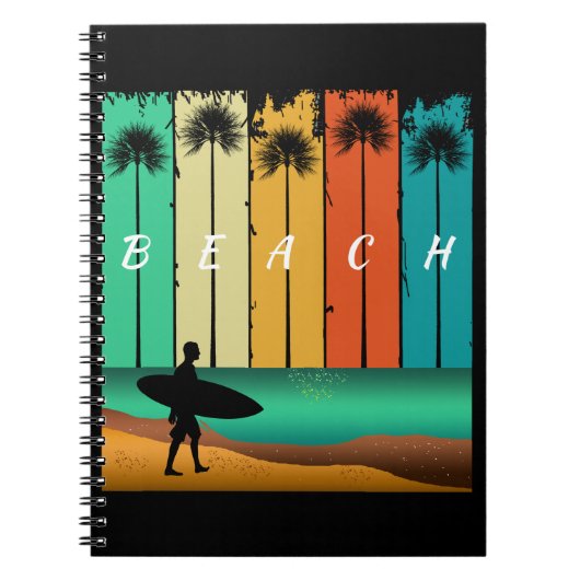 RETRO STRAND SURFER SURFEN PALMBOMEN NOTITIEBOEK (Voorkant)