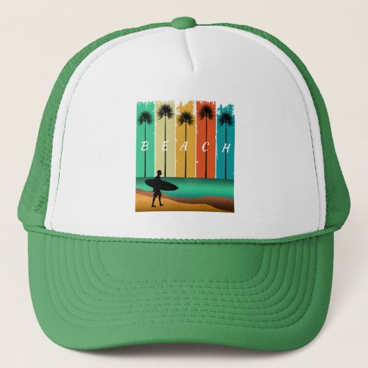 RETRO STRAND SURFER SURFEN PALMBOMEN TRUCKER PET (Voorkant)