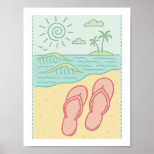Retro strand teenslippers Tropische oceaan Kust Zo Poster