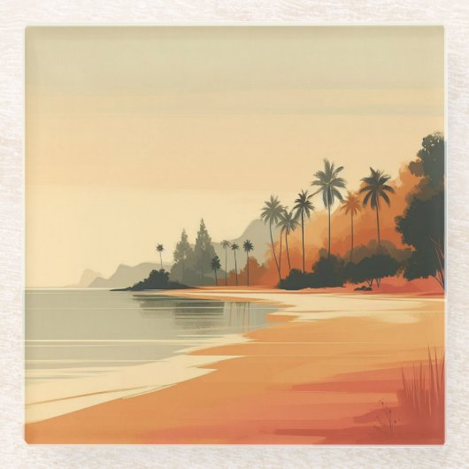 /retro strand/tropisch glazen onderzetter (Voorkant)
