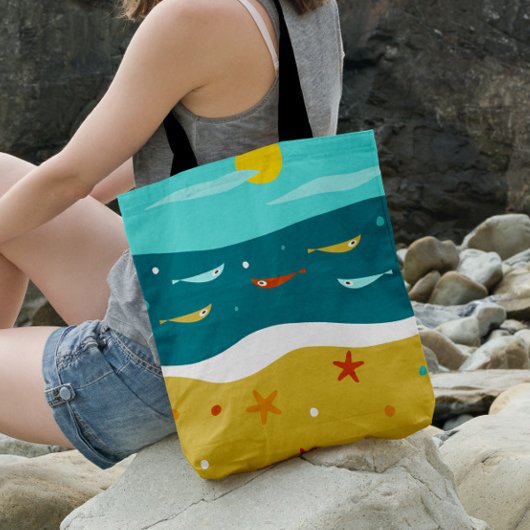 Retro Strand Zomer Mid Century Modern Tote Bag