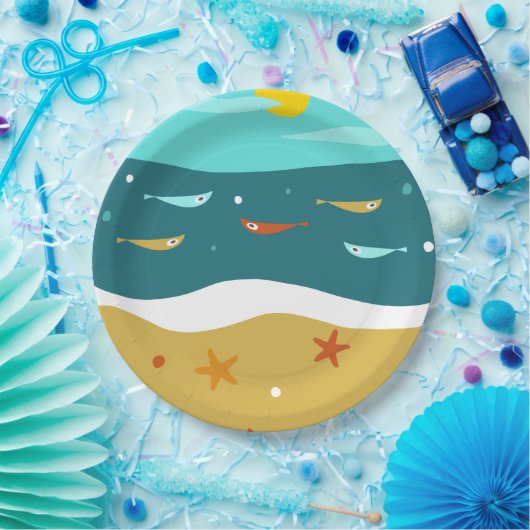 Retro Strand Zomer Midden Eeuw Modern Papieren Bordje (Feest)