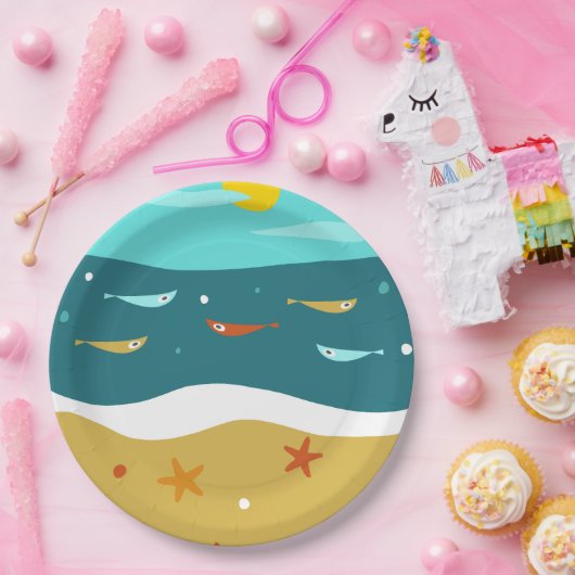 Retro Strand Zomer Midden Eeuw Modern Papieren Bordje (Feest)