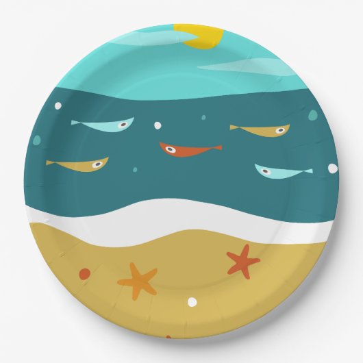 Retro Strand Zomer Midden Eeuw Modern Papieren Bordje (Voorkant)