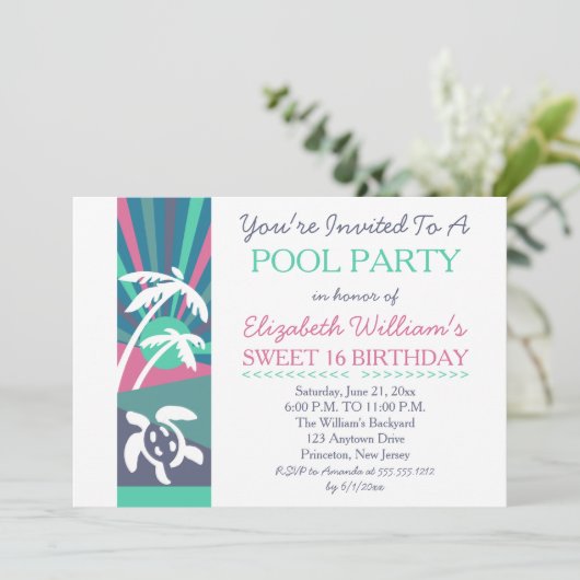 Retro strand zonsondergang Sweet 16 verjaardag zwe Kaart (Staand voorkant)