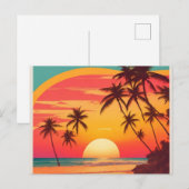 Retro strand zonsondergang vintage ansichtkaart Su Briefkaart (Voorkant / Achterkant)