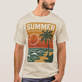 Retro strandillustratie met palmboom en t-shirt