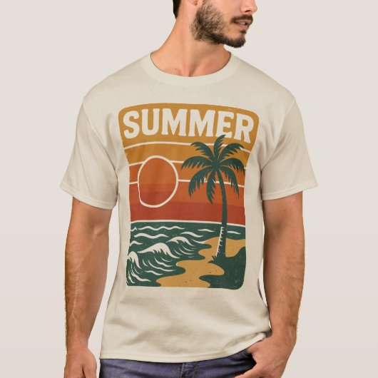 Retro strandillustratie met palmboom en t-shirt (Voorkant)