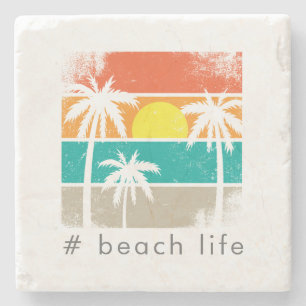 Retro strandleven, witte silhouet stenen onderzetter