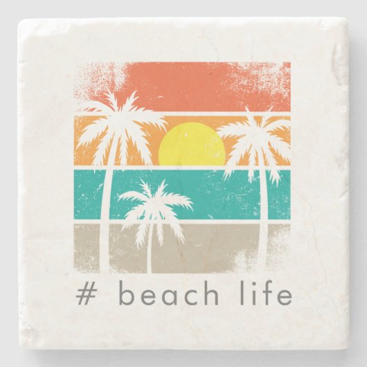Retro strandleven, witte silhouet stenen onderzetter (Voorkant)