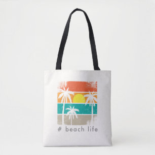 Retro strandleven, witte silhouet tote bag