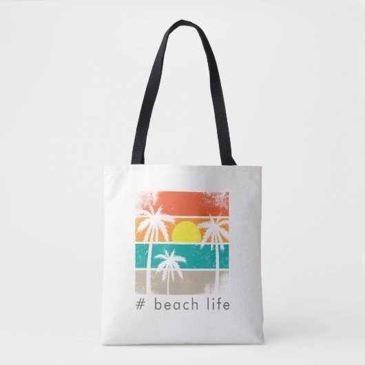 Retro strandleven, witte silhouet tote bag (Voorkant)