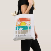 Retro strandleven, witte silhouet tote bag (Dichtbij)
