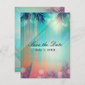 Retro STRANDPARTIJ Zonnige Palmboom Bewaar de Datu Aankondigingskaart (Voorkant / Achterkant)