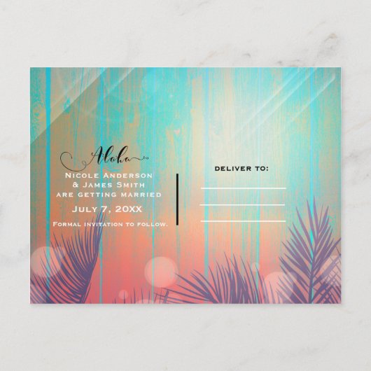 Retro STRANDPARTY Zonnepalmbomen Bewaar de datum Aankondigingskaart (Achterkant)