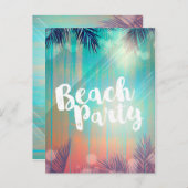 Retro STRANDPARTY Zonnige Palmboom Zomerfeest Aankondigingskaart (Voorkant / Achterkant)