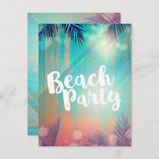 Retro STRANDPARTY Zonnige Palmboom Zomerfeest Aankondigingskaart (Voorkant / Achterkant)