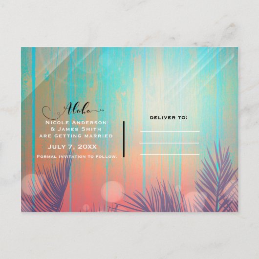 Retro STRANDPARTY Zonnige Palmboom Zomerfeest Aankondigingskaart (Achterkant)