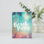 Retro STRANDPARTY Zonnige Palmboom Zomerfeest Aankondigingskaart (Staand voorkant)