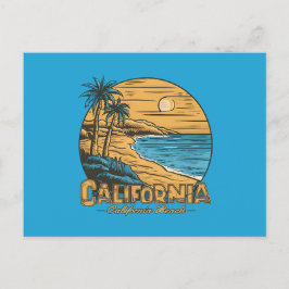 Retro strandtafereel van Californië bij zonsonderg Feestdagenkaart
