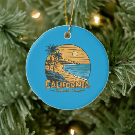 Retro strandtafereel van Californië bij zonsonderg Keramisch Ornament