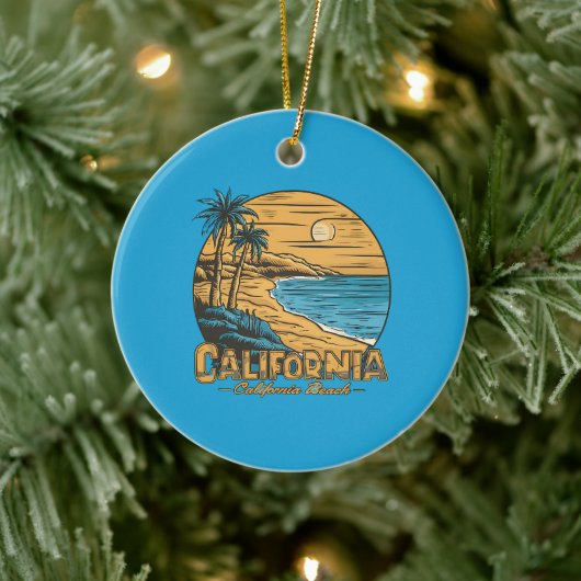 Retro strandtafereel van Californië bij zonsonderg Keramisch Ornament (Boom)