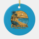 Retro strandtafereel van Californië bij zonsonderg Keramisch Ornament (Voorkant)