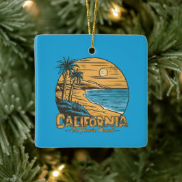 Retro strandtafereel van Californië bij zonsonderg Keramisch Ornament