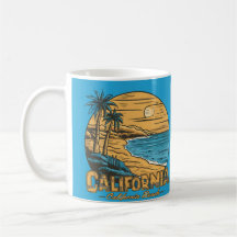 Retro strandtafereel van Californië bij zonsonderg