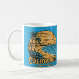Retro strandtafereel van Californië bij zonsonderg Koffiemok