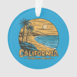 Retro strandtafereel van Californië bij zonsonderg Ornament