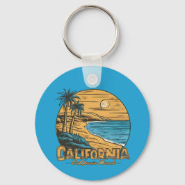 Retro strandtafereel van Californië bij zonsonderg Sleutelhanger