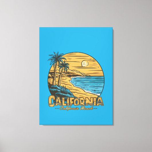 Retro strandtafereel van Californische zonsonderga Canvas Afdruk (Voorkant)