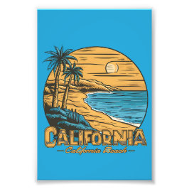 Retro strandtafereel van Californische zonsonderga Foto Afdruk