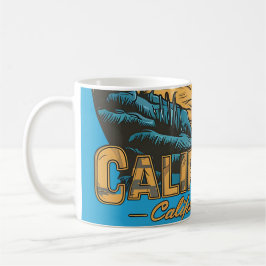 Retro strandtafereel van Californische zonsonderga Koffiemok