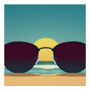 Retro strandzonnebril en zon perfect poster