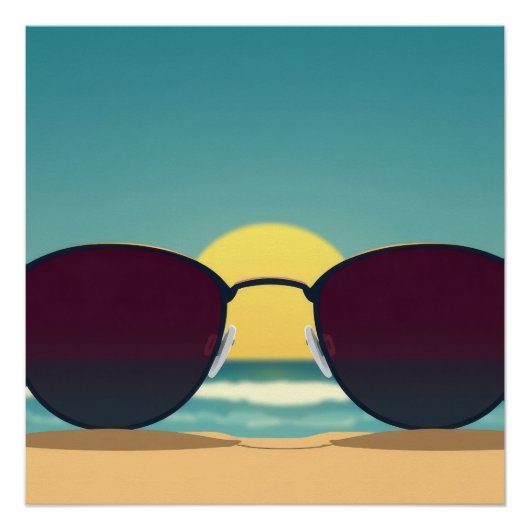 Retro strandzonnebril en zon perfect poster (Voorkant)