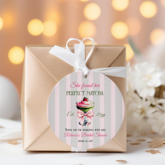 Retro Strawb Perfect Matcha Roze strik Vrijgezelle Bedankjes Labels