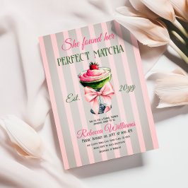 Retro Strawb Perfect Matcha Roze strik Vrijgezelle Kaart