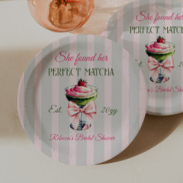 Retro Strawb Perfect Matcha Roze strik Vrijgezelle Papieren Bordje