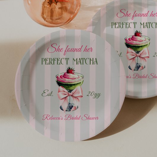 Retro Strawb Perfect Matcha Roze strik Vrijgezelle Papieren Bordje