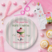 Retro Strawb Perfect Matcha Roze strik Vrijgezelle Papieren Bordje (Feest)