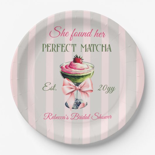 Retro Strawb Perfect Matcha Roze strik Vrijgezelle Papieren Bordje (Voorkant)