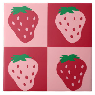 Retro Strawberry Checkerboard patroon Tegeltje