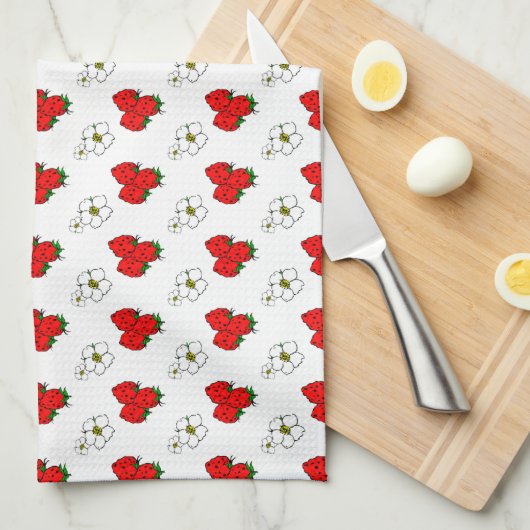 Retro Strawberry en Flowers Pattern Theedoek (Quarter Fold)