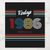 Retro streep 40e verjaardag 1986  wijn etiket (Enkel label)