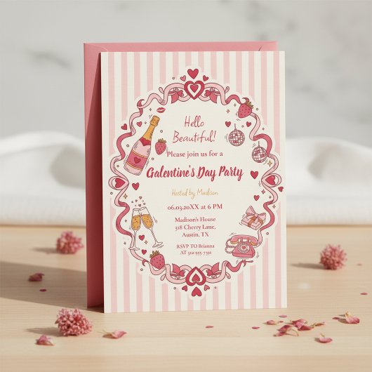 Retro Streep Galentine's Uitnodiging