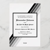 Retro Streep Graad Foto Zwart en Goud Afstuderen Folie Uitnodiging (Achterkant)