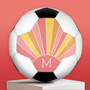 Retro streep sunrise - pastel koraal roze monogram voetbal